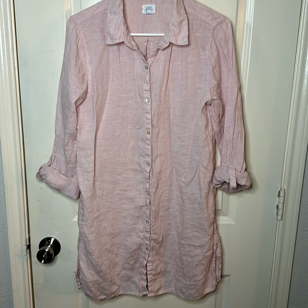 Sigrid Olsen pink 100% linen shirt